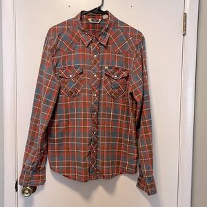 Men’s Vintage Western long sleeve Pearl Snap button up, large